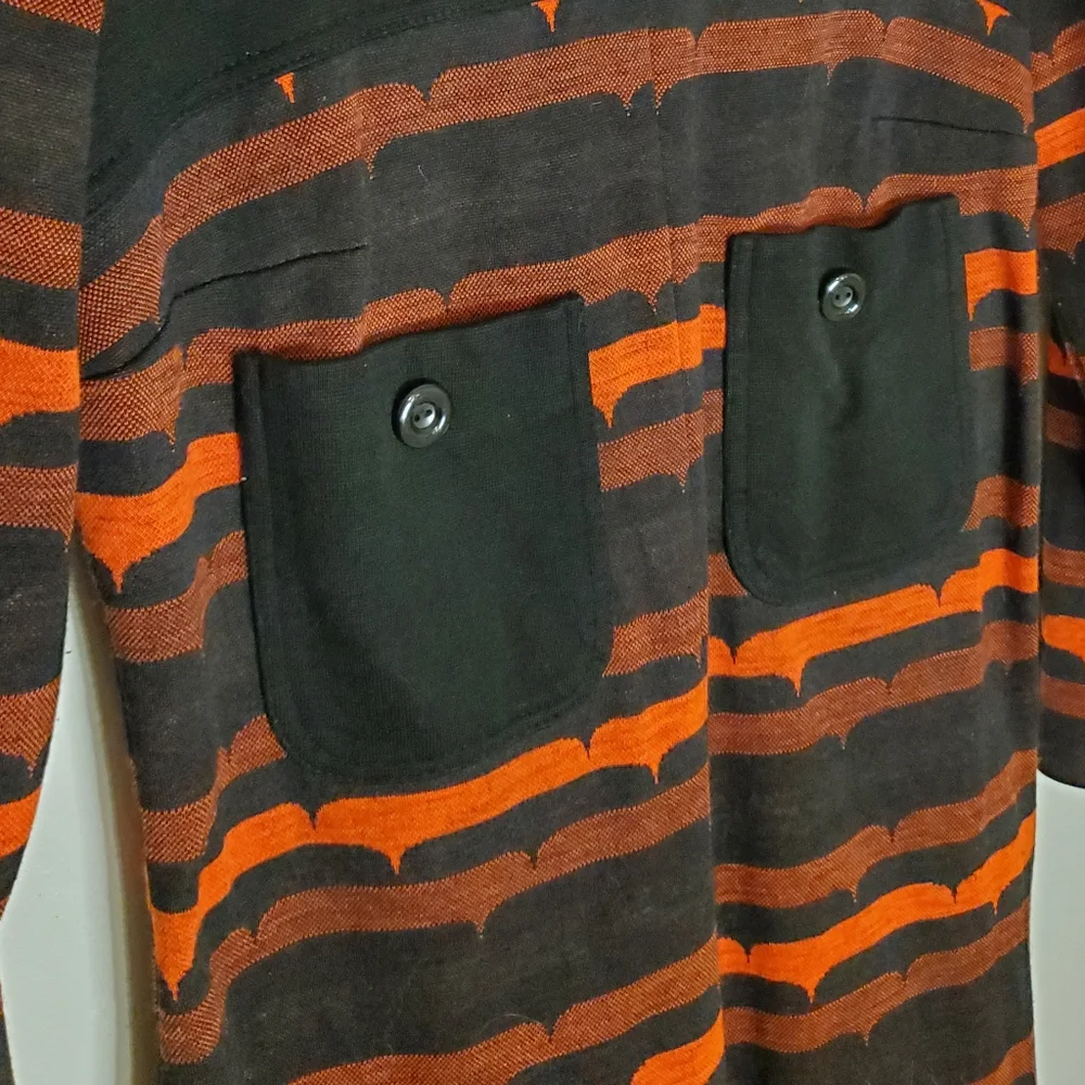 Danish Vintage Mod Red and Black 60s Patterned Long-Sleeve Front Pocket Dress - Picture 6 of 12